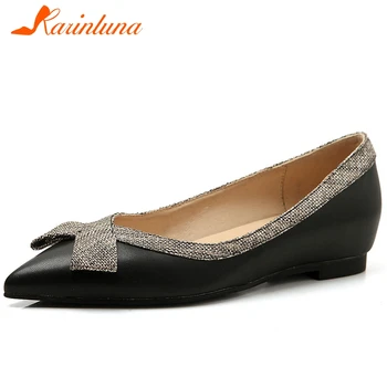 

karinluna New Fashion 2020 Basic Genuine Leather Increased heels shoes woman pumps female slip on bowtie Spring pumps women