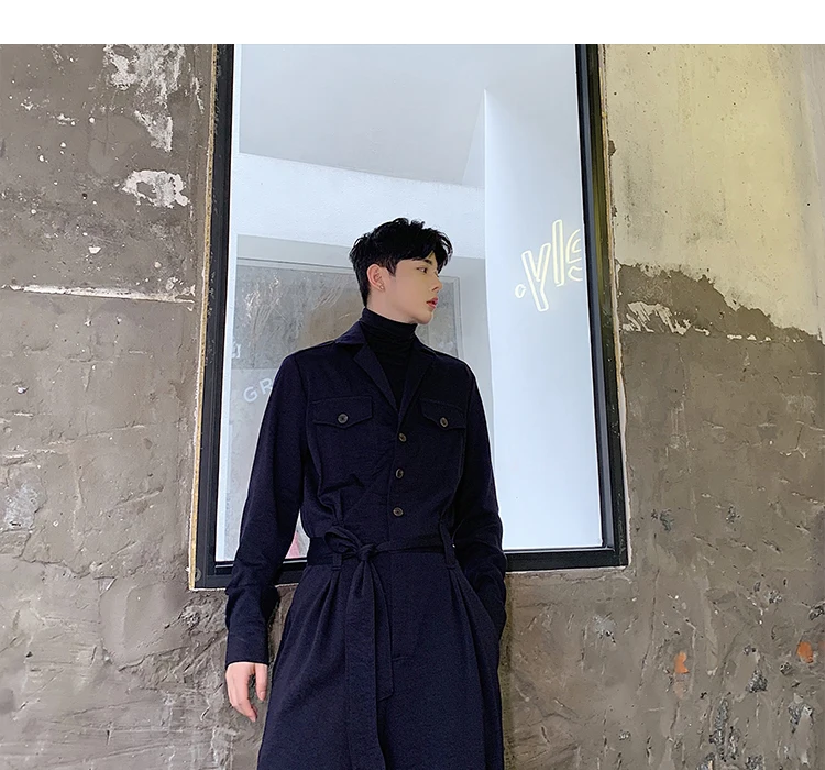 Men Long Sleeve Loose Wide Leg Pants with Belt Overalls Male Vintage Streetwear Hip Hop Casual Harem Trousers Jumpsuit Pant