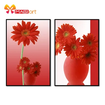 

Cross stitch kits Embroidery needlework sets 11CT water soluble canvas patterns 14CT Mordern style Red Chrysanthemum-NCMF073