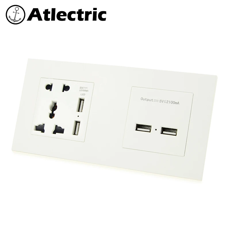 

Atlectric Universal Plug Wall Socket Dual USB Charging Port Socket Power Adapter Double Socket Electrical Outlet