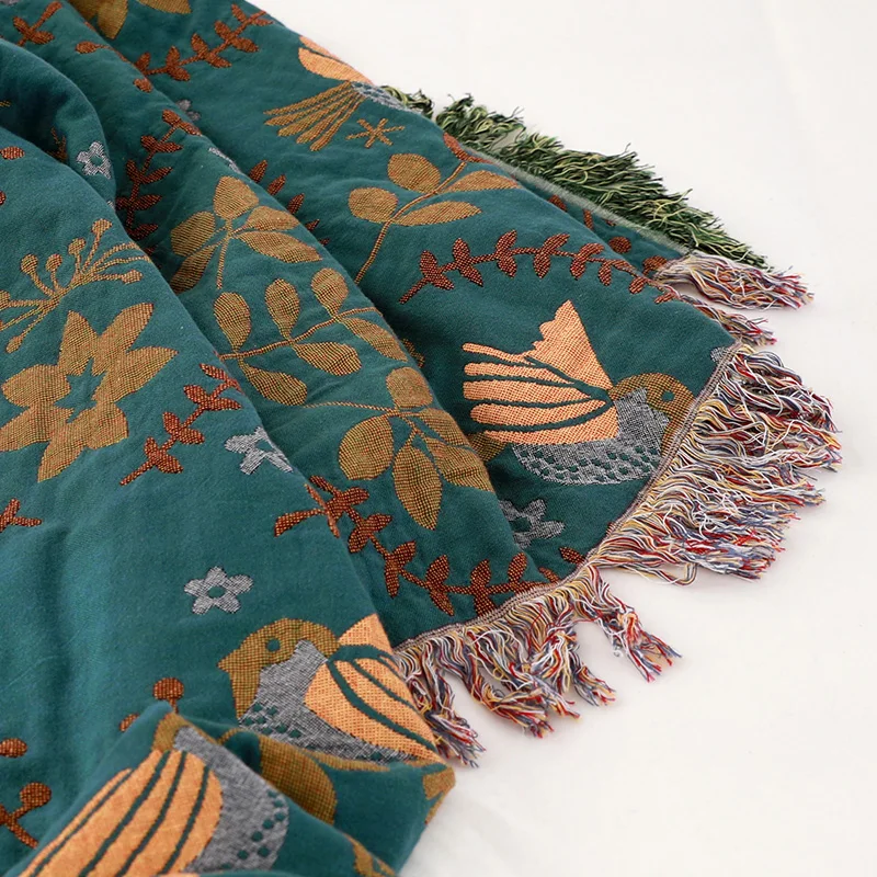 100% Cotton Nordic Soft Large Fashion Muslin Summer Throw Blanket Cover For Sofa Boho Blue Green Warm Bedspread Blankets For Bed 6