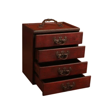 

Cabinet Handmade Antique Wooden Jewelry Box Multi-functional Storage Organizer 4 Drawers Large Capacity Wedding Gift Display