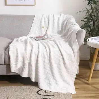 

Thermal Knitted Air Conditioning Throw Blanket Solid Color Soft Bamboo Section Cotton Weave Nap Sleeping Shawl Bed Sheet
