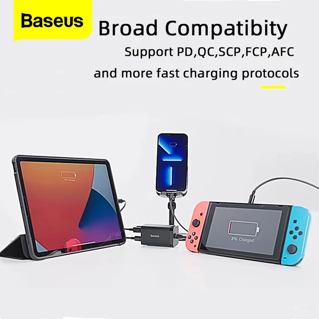 Baseus GaN 100W 65W Desktop Charger Quick Charge 4.0 QC 3.0 PD USB-C Type C USB Fast Charging For MacBook Samsung iPhone Laptop 6