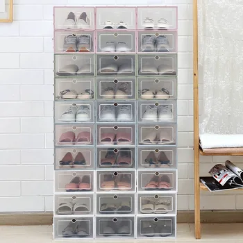 

3 Pcs/Set Thickened Flip Shoes Transparent Drawer Case Plastic Shoe Boxes Stackable Box Storage Box Shoe Storage Organizer