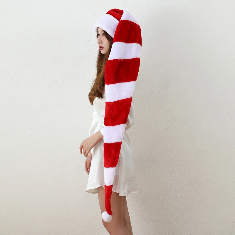 Long Christmas Santa Hat Overlength Plush Christmas Santa Claus Xmas Long-tail Cap Hat christmas beanie hat
