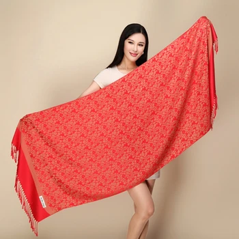 

Designer New Woman Print Scarf Chinese Ethnic Style Flower Pattern Tassel Winter Warm And Soft Long Blanket Scarf Shawl