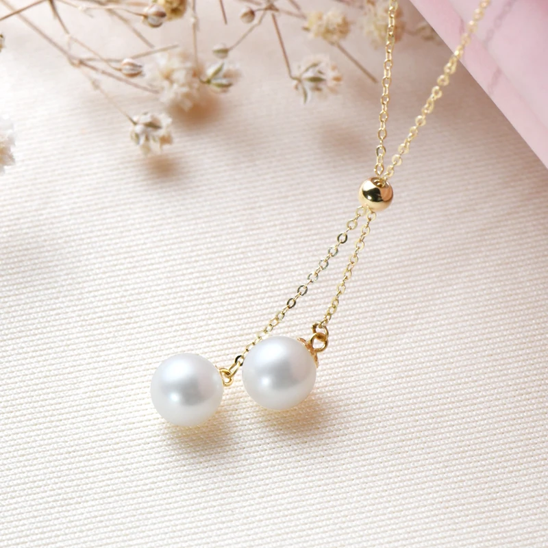 

Real 18K Solid Yellow Gold Pearl Pendant Necklace Natural Freshwater White Pearl Jewelry Gift For Woman Anniversary Part Gift