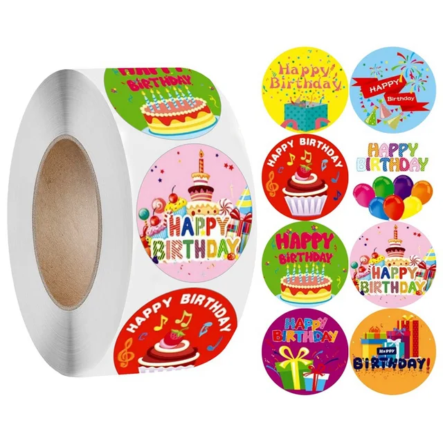 50-500pcs 1inch Cute Happy Birthday Stickers Handmad Decor Envelope Sealing Label Kids toys gift Package Stationery Stickers H0051-50pcs