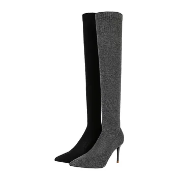 

Fashion sexy lady slim leg high heel thigh high boots over knee high heel elastic thigh high woman boots woman boots