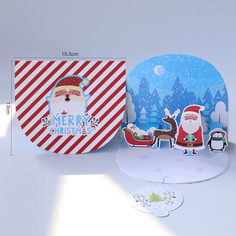 3D выскакивающие рождественские открытки лазерная резка открытки подарки вечерние открытки ручной работы дерево настраиваемые открытки - Цвет: G9048R