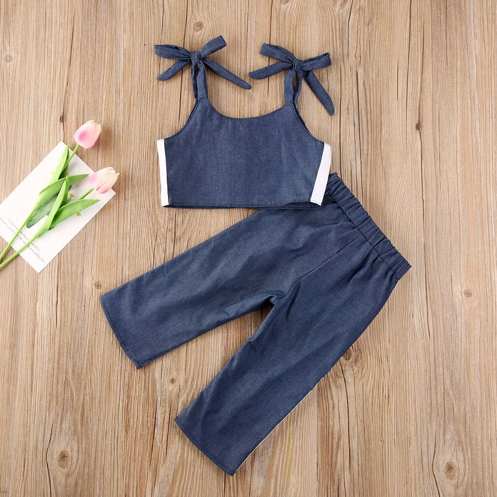 Girls-Suspender-Vest-Trousers-Denim-2-Piece-Set-Side-White-Stripes-Sleeveless-Lac (5)