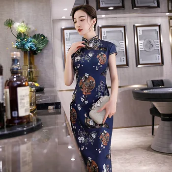 

Plus Size 4XL Elegant Lady Novelty Chinese Formal Dress Chinese Style Women Mandarin Collar Qipao Vintage Print Flower Cheongsam