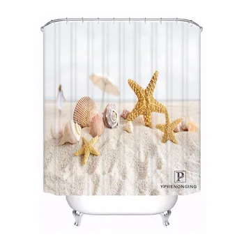 

Custom Seashells Starfish Sand Waterproof Shower Curtain Home Bath Bathroom s Hooks Polyester Fabric Multi Sizes180509-39