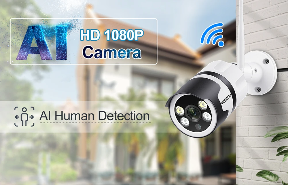 MISECU H.265 1080P wifi IP камера AI обнаружения человека двухстороннее аудио Открытый P2P Полный Цвет ночного видения P2P 2.0MP беспроводной проводной