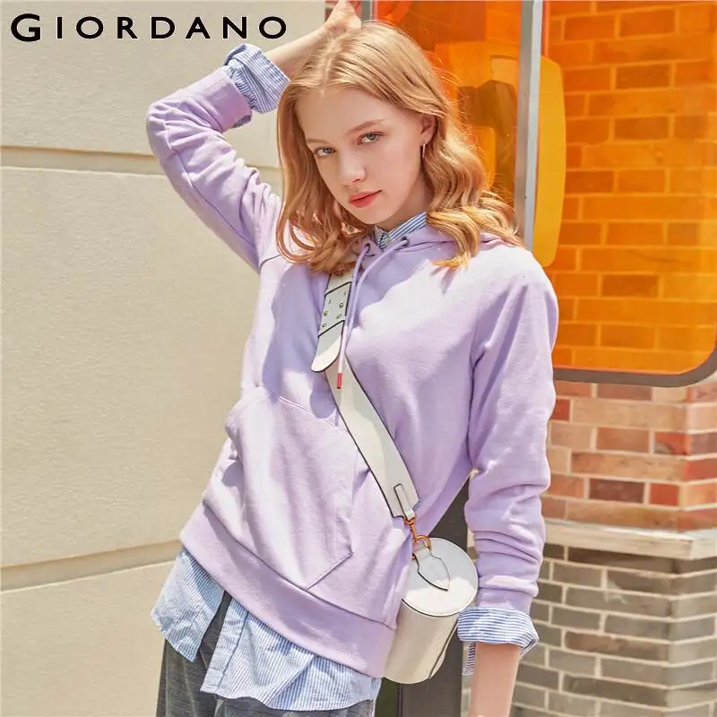 Женская Толстовка С Карманами Giordano однотонная прочная Толстовка-кенгуру Легкий