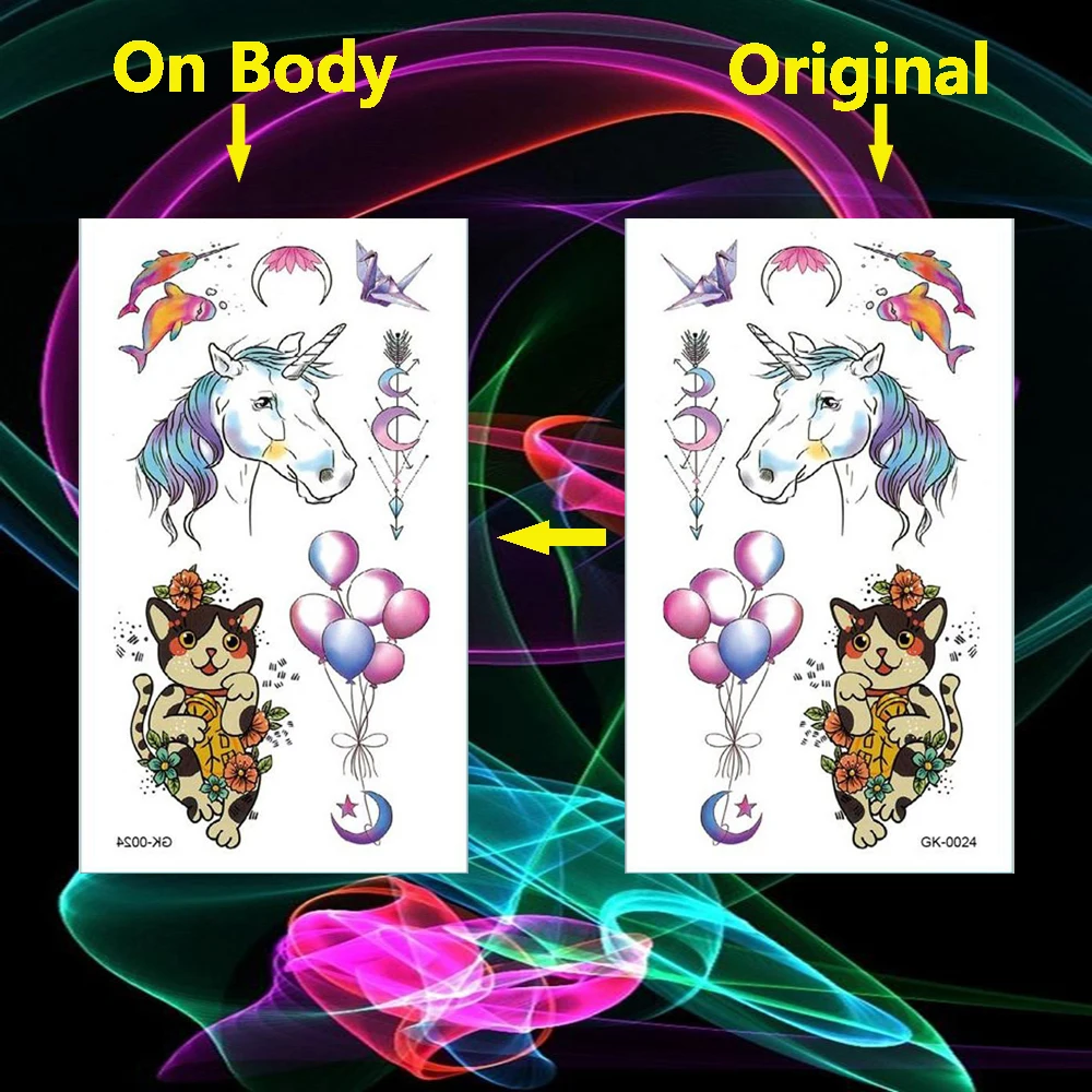 Бумажный кран и воздушный шар Временные татуировки единорог вспышка тату