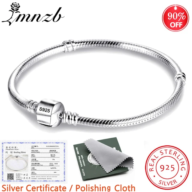 LMNZB With Certificate 100% Original 925 Sterling Silver Snake Chain DIY Charm Bracelet for Women Gift Silver 925 Jewelry LHB925