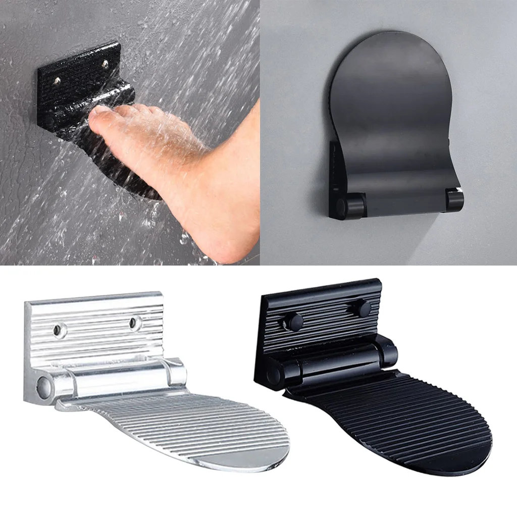 Алюминиевый сплав складной для ног ванной комнаты шаг-Безопасность Нескользящая душевая подставка для ног Накладка для бритья ног, серебро/черный