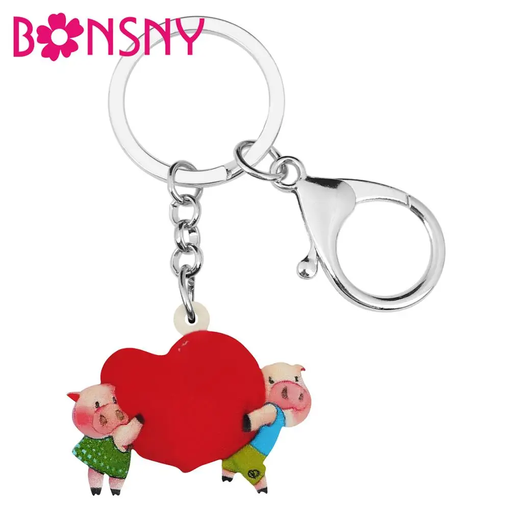 Bonsny акриловый на День святого Валентина сердце свинья брелок сумка