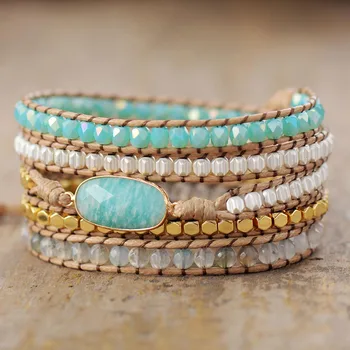 New Exquisite Multi Strand Wrap Bracelets Natural Stones Crystal Beads Weaving Boho Vegan Bracelet Handmade Teengirls  Jewelry