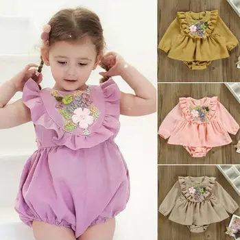 

0-24M Newborn Kid Baby Girl Floral Clothes Ruffle Long Sleeve Flower Romper Jumpsuit Elegant Cute Sweet Princess Outfit