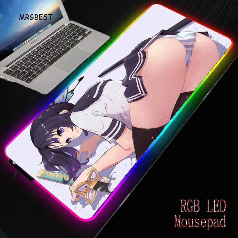 MRGBEST Sexy Girl Anime Demon Slayer Kimetsu No Yaiba RGB Mousepad Xxl Large Gamer Desk Mat Led Light Backlit USB Mice Mats CSGO |