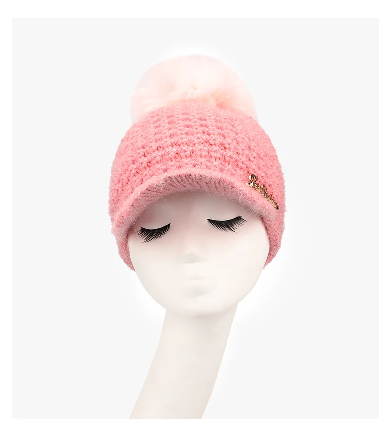Модная зимняя женская шапка с буквенным принтом, вязаные шапочки с помпоном, шапочки для девочек, шапка Skullies, шапка для снежной погоды