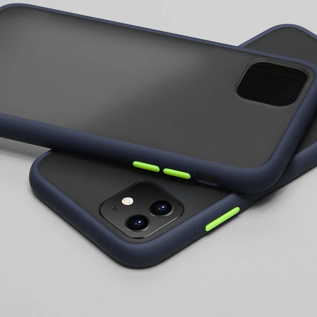 Mint Simple Matte Bumper Phone Case for iphone 11 Pro XR X XS Max 12 13 6 8 7 Plus Shockproof Soft TPU Silicone Clear Case Cover Dark Blue