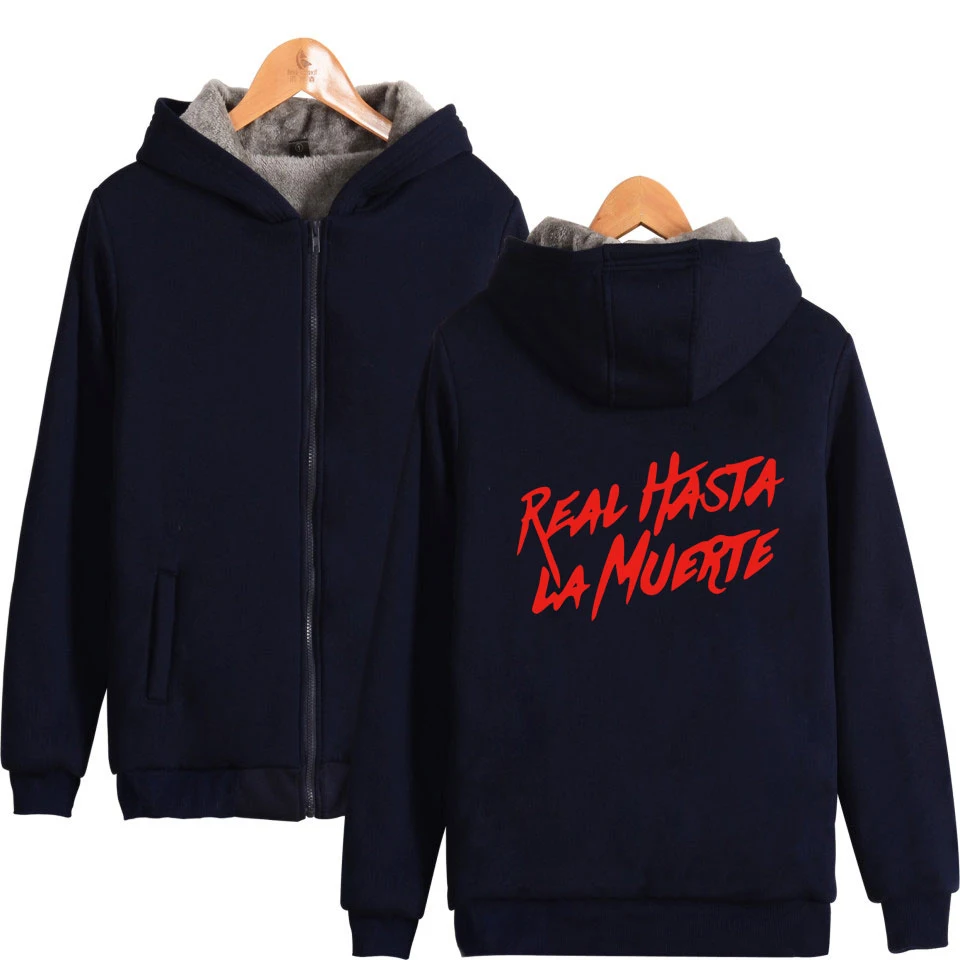 Real Hasta La Muerte Thick Warm Fleece Zipper Hoodies Women/Men Kpop Casual Fashion Popular Fleece Hooded Hip Hop Sweatshirt