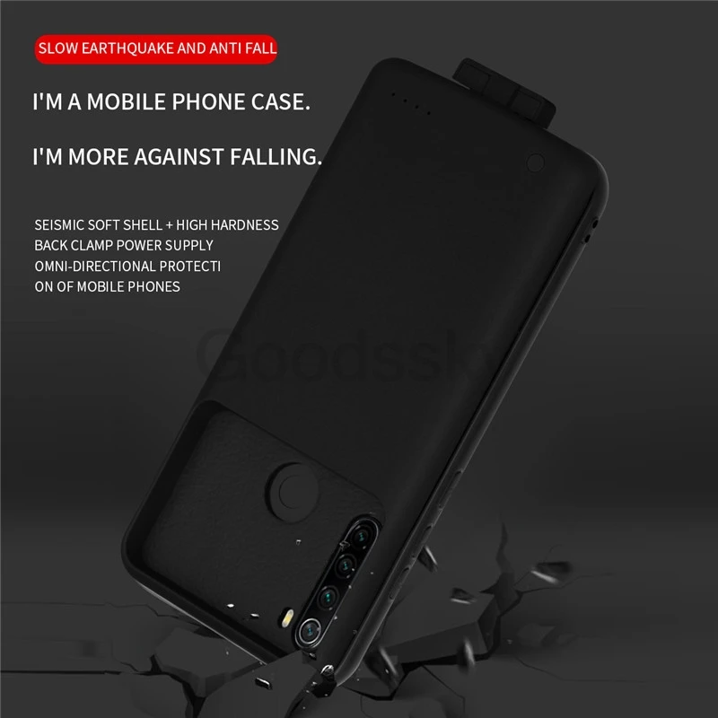 Тонкий чехол для зарядного устройства для Xiaomi Redmi Note 8, чехол на заднюю панель с зажимом для аккумулятора ForRedmi Note 8 Pro, противоударный чехол с расширенным внешним аккумулятором
