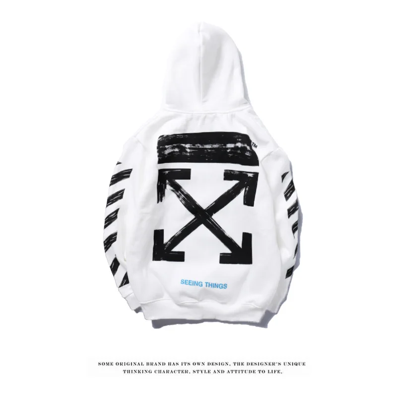 Off Graffiti Sketch Arrowhead Printed plus Velvet Warm Hoodie European And American Streets Popular Brand Couples Ow Coat