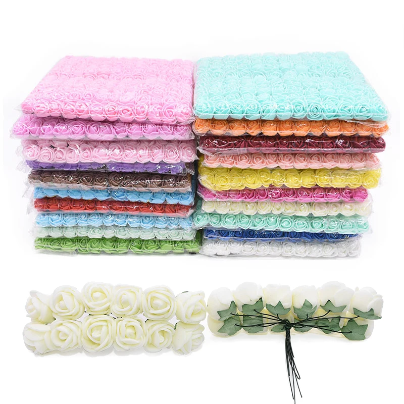 144pcs 2cm Multicolor Mini Foam Rose Artificial Flowers Bouquet Wedding Home Decoration DIY Scrapbooking Craft Fake Flowers