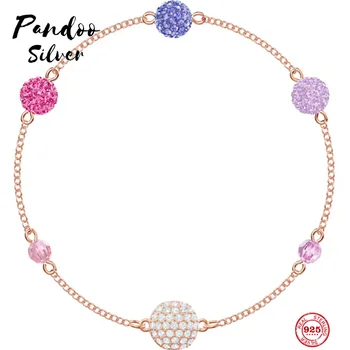 

PANDOO Fashion Charm Pure 925 Silver Original 1:1 Copy, Invisible Magnetic Buckle Colorful Bracelet Female Luxury Jewelry Gifts