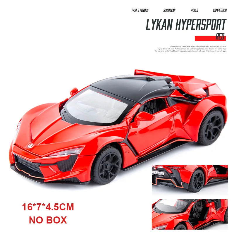 Литой 1:32 Lykan Hypersport Игрушечная модель автомобиля из сплава, игрушечный звуковой светильник, оттягивающая назад Игрушечная модель 6 дверей, могут открываться игрушки для детей - Цвет: Red no box