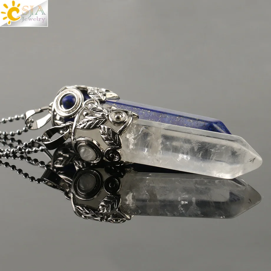 CSJA натуральные камни лечебные кулоны в форме точки ожерелья шестиугольная