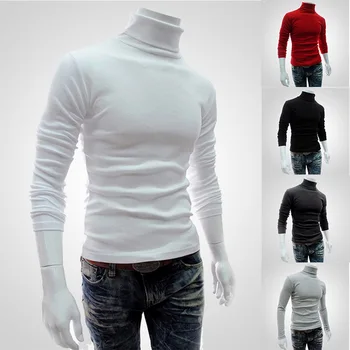 

2020 Autumn Winter Men's Sweater Males Turtleneck Solid Color Casual Sweater Homme Slim Fit Knitted Cotton Pullovers