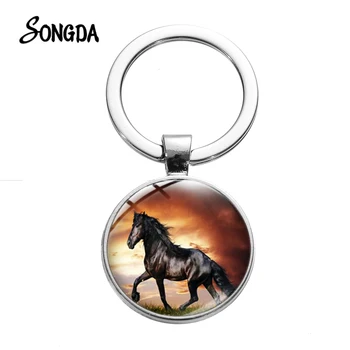 

Horse Photo Retro Punk Keychain Wild Horse Freedom Symbol Glass Alloy Key Chain Handmade Silver Plated Animal Accessories