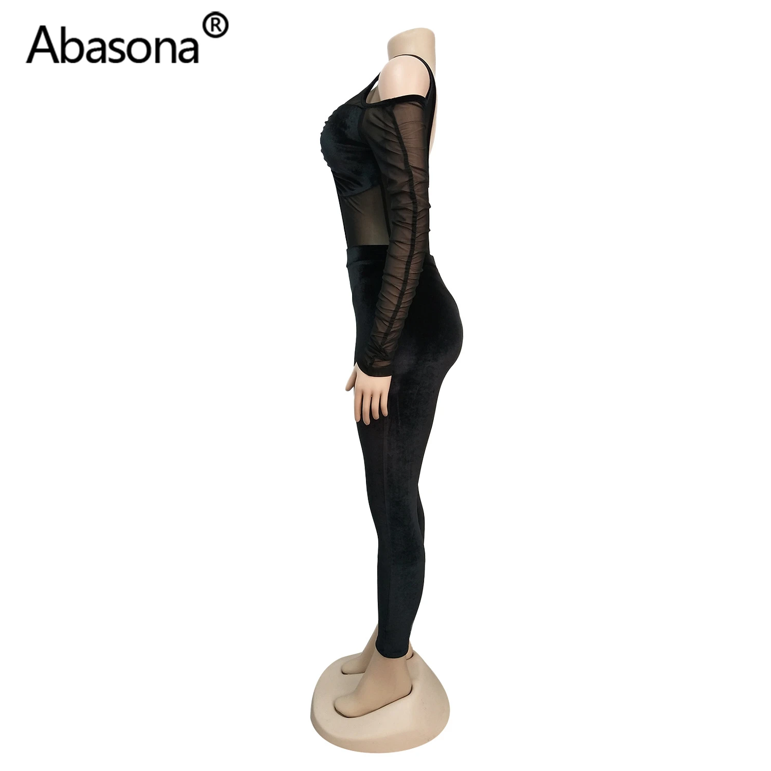 Abasona, зимний женский комплект, спортивный костюм, длинный рукав, сетка, бархат, боди+ штаны, костюм, комплект из двух предметов, сексуальные вечерние костюмы для ночного клуба