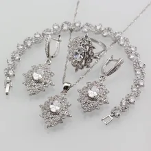 Свадебная обувь для невесты 925 пробы серебро белый кристалл костюм CZ Цепочки и ожерелья, серьги, браслет и кольцо комплекты украшений для женщин подарок