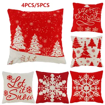

5/4Pcs Decorative Christmas Cushion Cover Red Home Decor Sofa Pillow Case Cover Throw Pillowcase Christmas Decoration For Home
