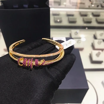 

Rose Red Zircon Multi Circle Round Cuff Bangle Double Layers Yellow Gold Open Bracelet Women Wedding Party Jewelry
