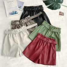 Хит, шорты с высокой талией из искусственной кожи, женские шорты с поясом, широкие шорты в стиле панк, весна, осень, зима, повседневные свободные шорты для женщин