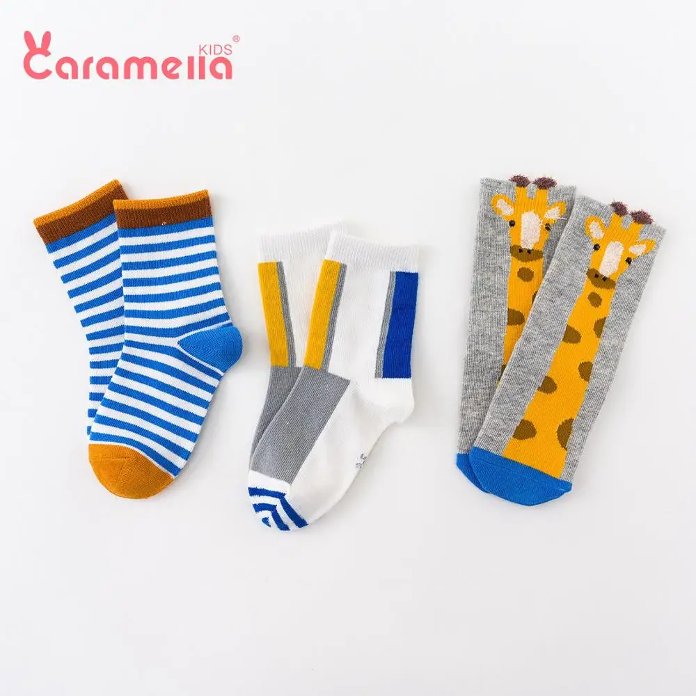 Caramella/Коллекция года, новые Плотные хлопковые детские носки для маленьких девочек и мальчиков, короткие носки детские носки в полоску с рисунком жирафа, Подарочный комплект с сумкой