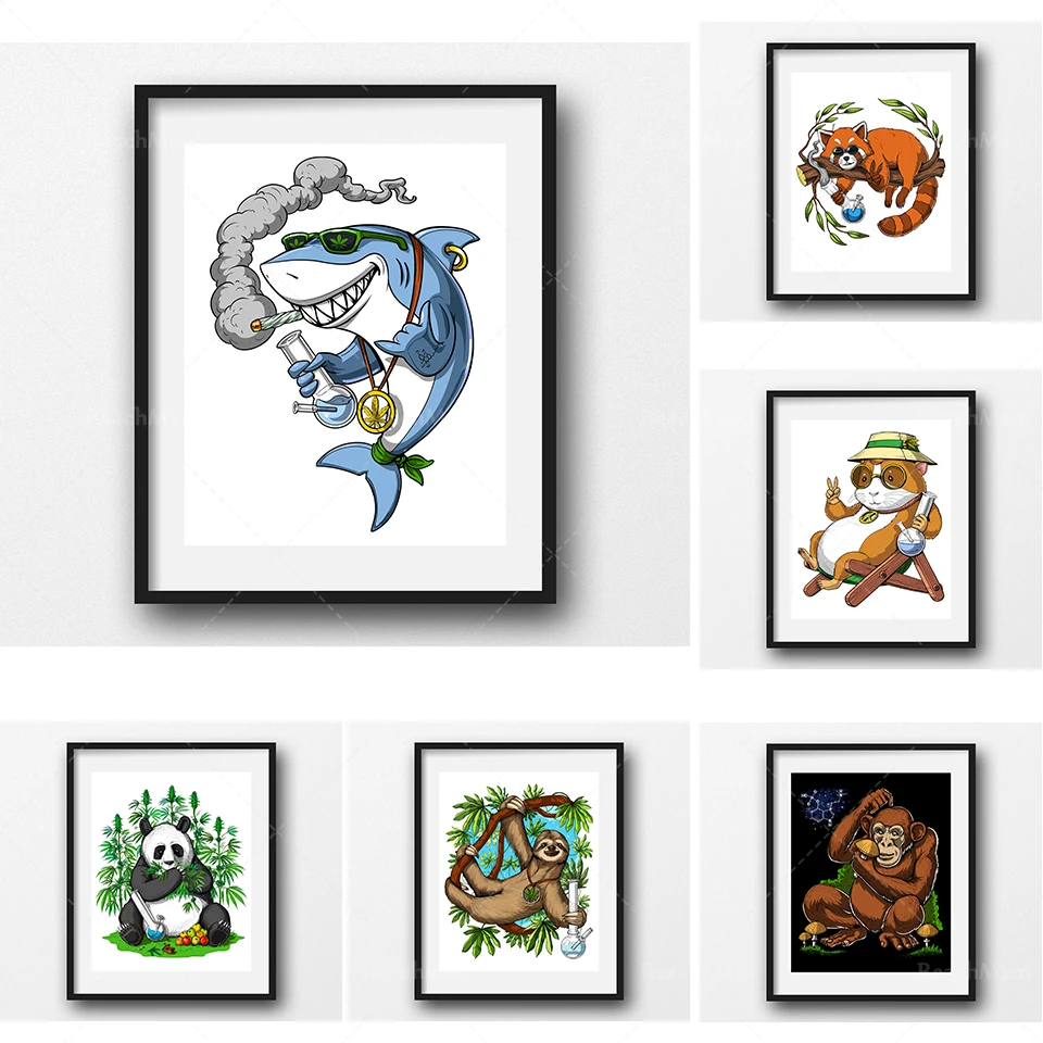 Panda Bear Weed Canvas Poster-Hippie Stoner Wall Decor-Poster Psichedelico-Bastoncino Artistico