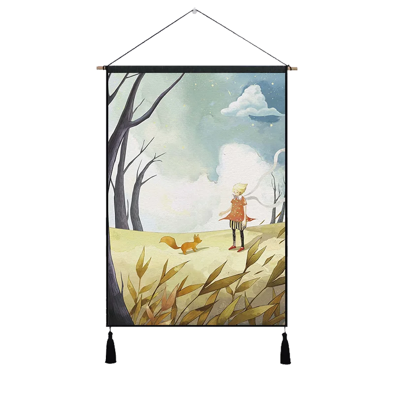 Шоколад Синяя планета мультфильм маленький Le Petit Prince подвесной ткань хлопок линия живопись плакат домашняя декоративная настенная вешалка гобелен подарок - Цвет: Шоколад