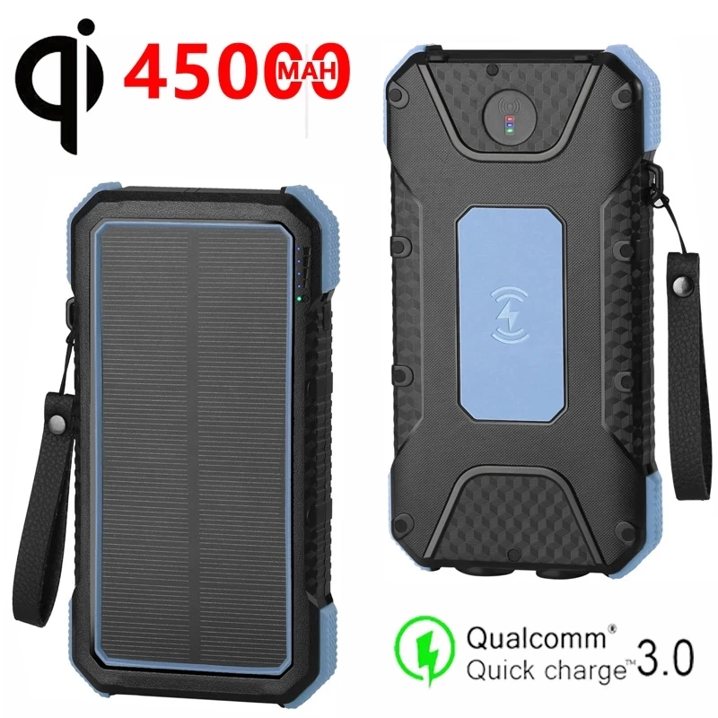 45000mah Wireless Solar Power Bank 4 USB Portable External Charger Fast Charging PoverBank Battery for Iphone Xiaomi | Мобильные