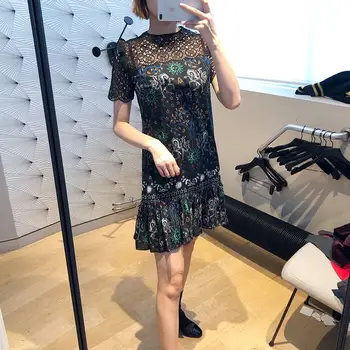 

Women Dress 2019 Spring and Summer New Floral Lace Stitching Lace Short-sleeved Dress