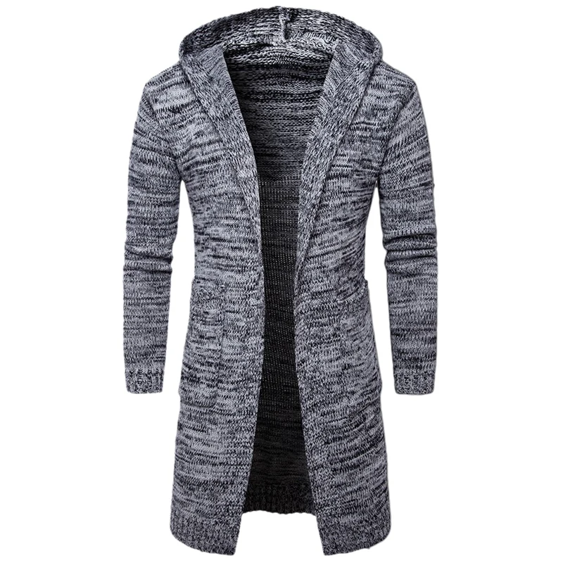

Fashion Mens Cardigan Sweaters Casual Long Coat Autumn Hooded Knitted Sweaters Sweatercoats Male Embroidery Cardigan
