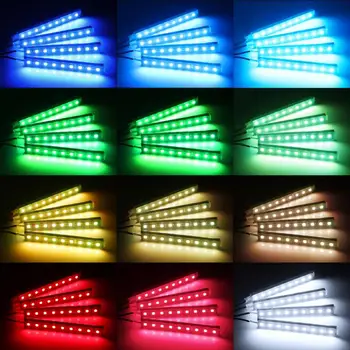 

Hot 4pcs Car RGB LED Strip Light LED Strip Lights 16 Colors Car Styling Decorative Atmosphere Lamps Car Interior Light With Rem